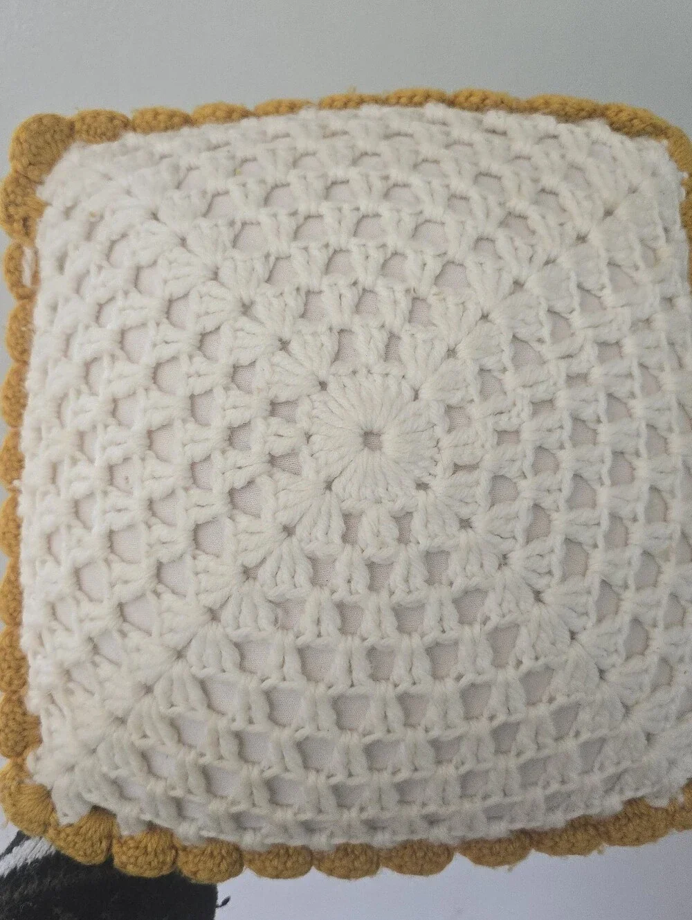 Set Of 2 Vintage Granny Square Crochet Throw Pillows 3D Yellow Roses *read
